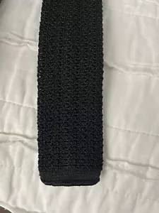 Carson Pirie Scott Vintage Square Tip Knit Necktie Solid black skinny tie mens - Picture 1 of 4