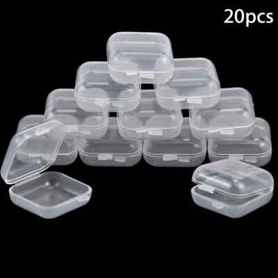 20X Clear Plastic Small Boxes Hook Jewelry Earplug Storage Square 3.5*3.5cm - Image 1 of 4