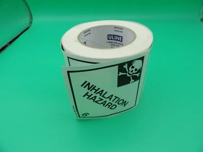 ULINE INHALATION HAZARD 6 STICKER ROLL 4"x4" - Image 1 of 4