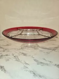 Vintage Indiana Glass Ruby Red/Clear Glass Pedestal Cake Stand 12” - Picture 1 of 6