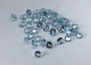 200 Pc Natural Aquamarine 2mm Round Shape Faceted Cut Calibrated Loose Gemstone - Picture 1 of 7