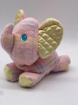 VTG Playskool Elephant Baby Lovey Pink Yellow Snuzzles Plaid Plush Quilted Ears - Image 1 of 4