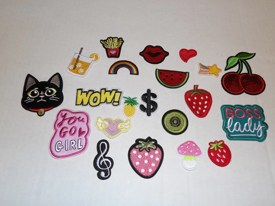 Lot 21 Colorful Iron on Patches for Clothing WOW Strawberries Cat Music Note - Image 1 of 1