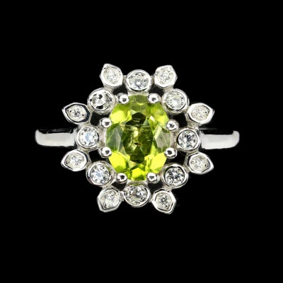 925 Sterling Silver Ring Oval Peridot 8x6mm Simulated Cz Gemstone Jewelry - Image 1 of 4