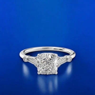 Diamond Bridal Wedding Ring 1.70 Ct Cushion Cut Lab Created 14k White Gold IGI  - Image 1 of 4