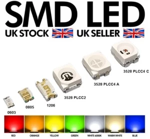 Quality SMD LED 0603 0805 1206 3528 PLCC2 PLCC4 RED PINK WHITE ICE BLUE GREEN - Picture 1 of 34