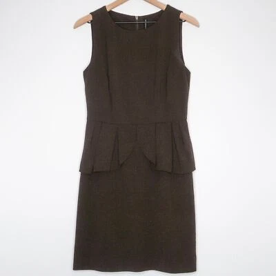 W118 Walter Baker Mujer Vestido Peplum Pequeño Marrón Oficina Cóctel Funda Plisada Foto 1 de 4