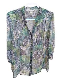 Christopher&Banks Womens XL Floral Blouse Button Up Sheer Pleated Shirt Boho Top - Picture 1 of 6