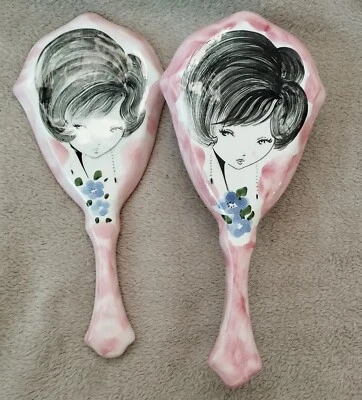 Nécessaire de toilette ancien miroir Face À Main brosse Vintage Céramique  - Photo 1/4