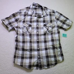 Hang Ten Rolled Cuff Shirt Men's XXL Short Sleeve Button Up Brown Plaid Pockets - Picture 1 of 13