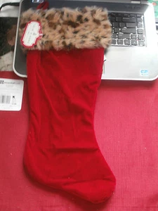 Trim A Home 19" Red Christmas Holiday Stockings Faux Leopard Fur - Picture 1 of 4