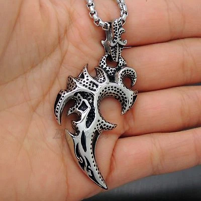 Ciondolo uomo drago massiccio lama tatuaggio acciaio inox 316L biker - Immagine 1 di 4