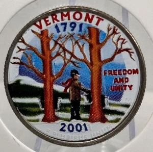 Árboles de arce de diseño pintado coloreado cuarto del estado de Vermont 2001-D - Imagen 1 de 2