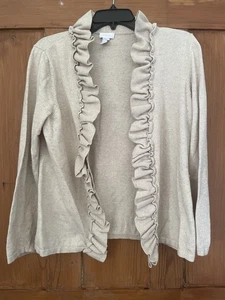 Suéter Cárdigan Abierto Chicos Beige Taupe Brezo Volantes Mezcla Cachemira M/L - Imagen 1 de 5