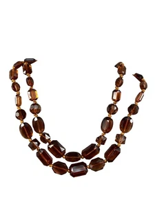 Faceted Amber Lucite Double Strand Necklace Lobster Clasp Chain Extender VTG - Picture 1 of 10
