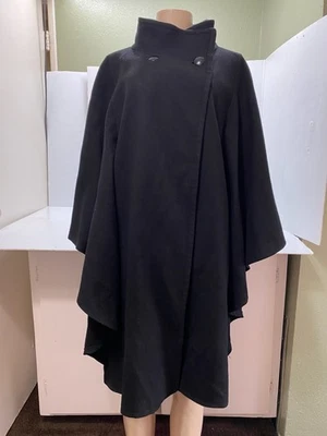 Vintage Petite's Black Mohair Wool Cape Style Jacket Coat Pockets Batwing Long - Image 1 of 4