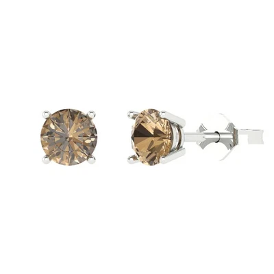 1.5 cttw Round Simulated Champagne Diamond Gold-Plated  Push Back Stud Earrings - Image 1 of 4