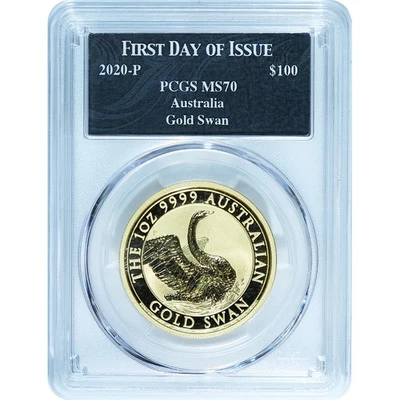2020 Australia 1 oz Gold Swan MS70 PCGS First Day Of Issue - Image 1 of 2