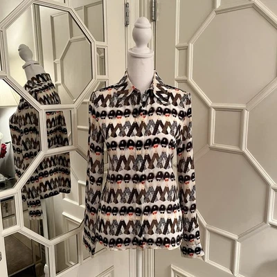 Alice+Olivia x Donald Robertson Willa Crazy Pants Printed Silk Blouse - XS NWOT - Image 1 of 4