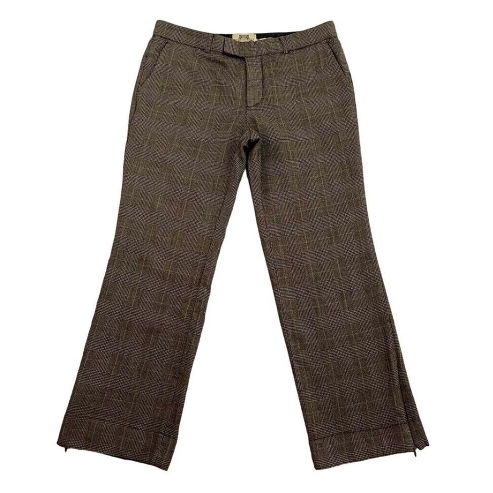 Juicy Couture Pants Womens Size 34 Brown Plaid Wool Tweed Wide Leg Side Zip Hem - Image 1 of 4