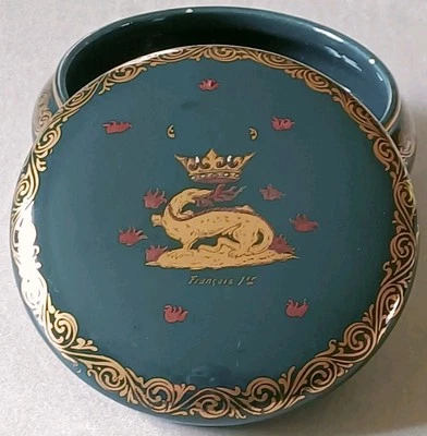 Gustave Asch Bonbonnière céramique émaillée verte décor salamandre François Ier - Photo 1/4