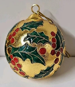  Victorian Cloisonne Christmas Holly Ornament  - Picture 1 of 2