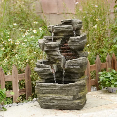 6-Tier Cascading Rock Water Fountain Outdoor Garden Waterfall Decor for Garden,  - Image 1 of 4