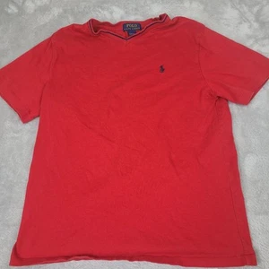 Polo Ralph Lauren Red T-shirt Youth Boys Sz 14-16 Blue Logo Crew Neck Shirt - Picture 1 of 7