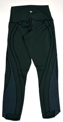 Lululemon Forest Green Mesh Panelled 3/4 Length Cropped Activewear Leggings Sz 4 - Image 1 of 2