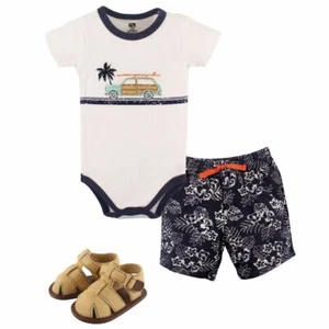 Hudson Baby Bodysuit, Shorts and Shoes, 3-Piece Set, Surf Car - Picture 1 of 1