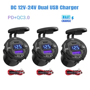 3 Pack 12V USB Outlet Socket PD+QC3.0 Car Charger Voltmeter for Boat RV Marine - Photo 1 sur 8