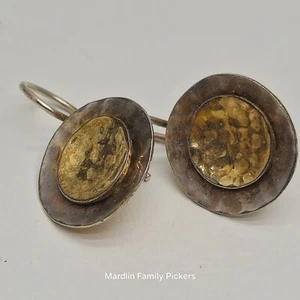 Silpada 925 Sterling Silver 14k Gold Plated Hammered Disc Earrings Two-Tone Vtg - Picture 1 of 6