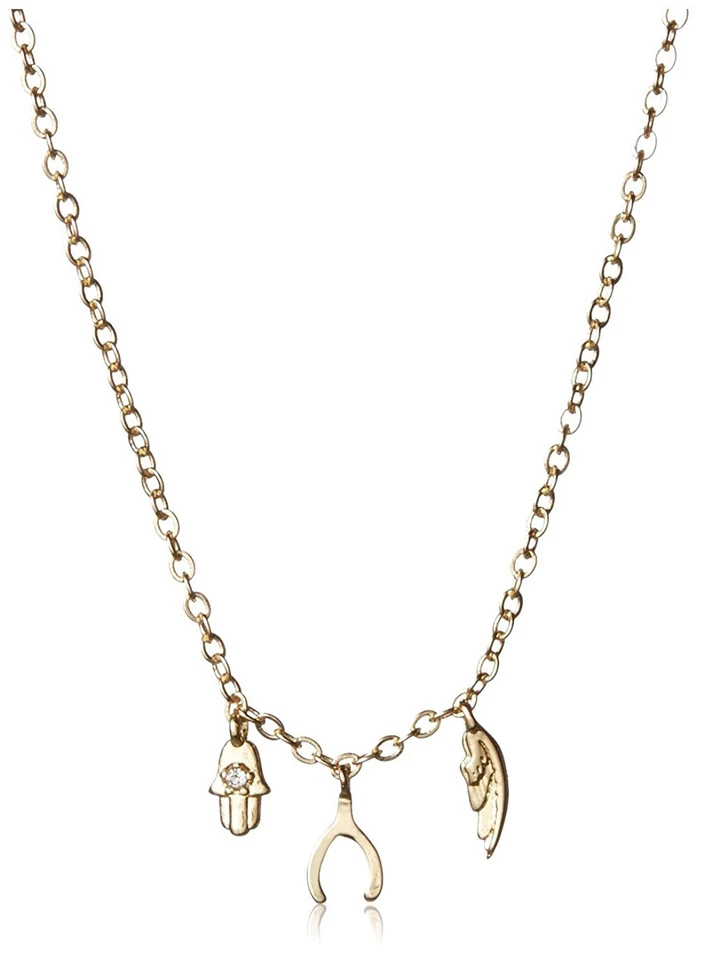 NUEVO Collar Jules Smith Chapado en Oro Ala de Ángel Hamsa Micro Triple Dijes Nuevo con Etiquetas Foto 1 de 2