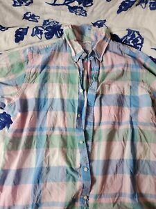 Brooks Brothers Button up shirt Mens XL Pink Blue Teal Cotton preppy Plaid Polo