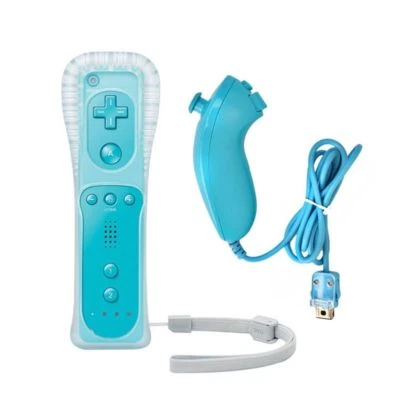 Blue Built in Motion Plus Remote Controller Nunchuck Set For Nintendo Wii Wii U - Image 1 of 4