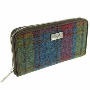 Harris Tweed Long Zip Purse Staffa in Multi Colour Tartan LB2100-COL046 - Picture 1 of 1