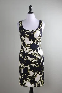 ANN TAYLOR NWT $138 Yellow Black Floral Scoop Neck Lined Sheath Dress Size 10 - Picture 1 of 6