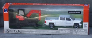 New Ray Kubota KX040 Excavator & Trailer Chevrolet Silverado 1500 Crew Cab Truck - Picture 1 of 2