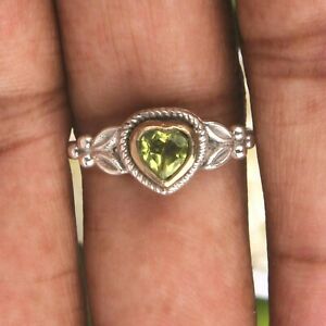 Dainty Minimalist Peridot Heart Ring 925 Sterling Silver Jewelry Gift For Her