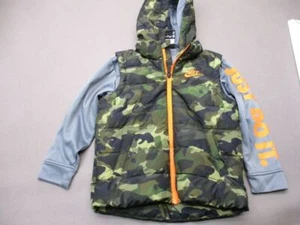 Nike Size 5 Boys Gray/Green Camo Full Zip Insulated Hooded Quilted Jacket 7Y395 - Picture 1 of 7