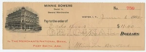 1905 Wister Indian Territory Oklahoma Minnie Bowers Check  - Picture 1 of 2
