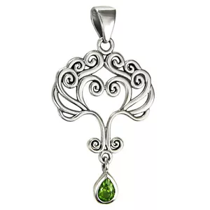 Sterling Silver Love Knot Tree of Life Peridot Celtic Heart Pendant Jewelry - Picture 1 of 1