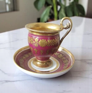 Paris. Porcelain Gold Frieze Decor Mug and Saucer, 19th Century - Picture 1 of 5