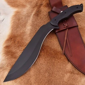 Handmade D2 Steel Powder Coated Hunting Bowie KUKRI Knife Full Tang With Sheath - Picture 1 of 7