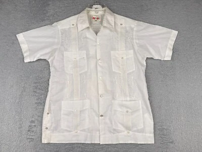 Confecciones Menor Guayabera Shirt Adult 38 White Floral Poly Blend 4 Pocket - Image 1 of 4