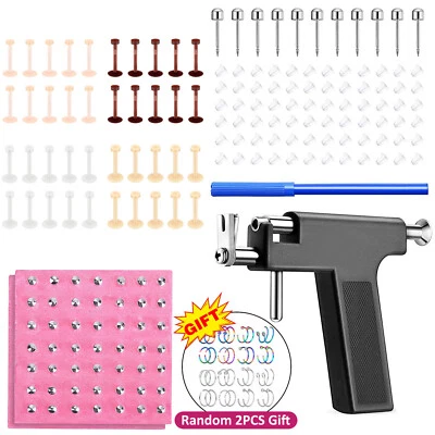 138Pcs Nose Lip Studs Ear Piercing Gun Kit Self Earrings Body Piercing Tool Set - Image 1 of 4
