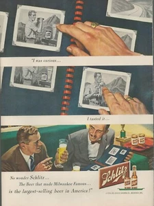 1950 Schlitz Beer I Was Curious I Tasted It Milwaukee Famous Vintage Print Ad - Picture 1 of 1