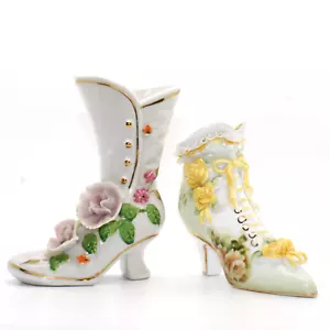Botas de Colección Victoriana Porcelana 3D Flores Pintadas a Mano Hechas Japón Inglaterra - Imagen 1 de 4