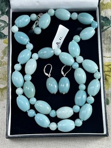 AIL ALUMA blue quartz 925 silver beaded necklace, bracelet and earrings set NEW - Picture 1 of 13