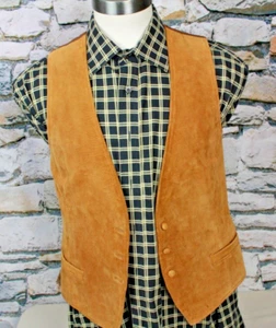 DIANI Men's Vintage Vest Brown Leather Suede Three Button Slash Pockets - Picture 1 of 11